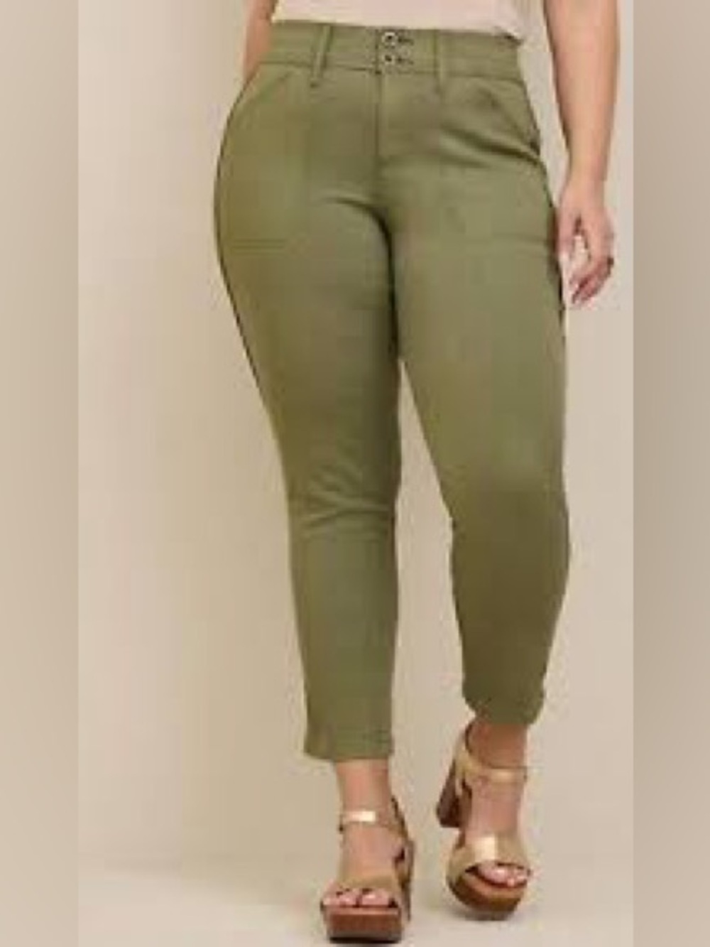 Torrid women’s plus size olive green crop aviator skinny twill high olivine pant